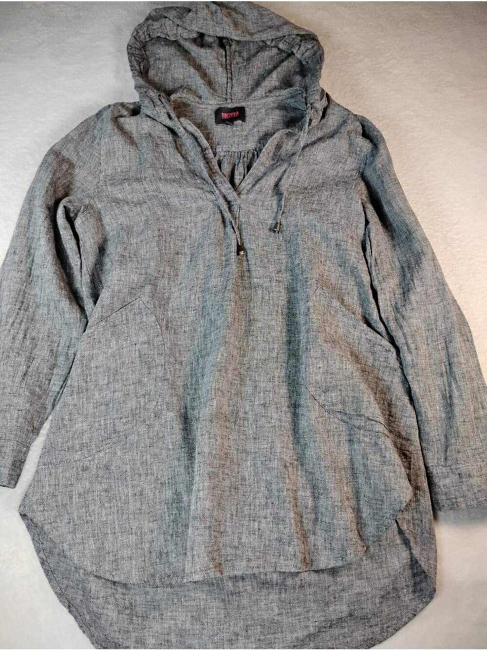Forcynthia Beachwear Linen Blend Tunic Top Hooded Casual Pockets Size L Gray